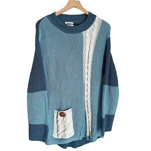 NWT Pure Knits by Neon Buddha Road Trip Pullover Sweater in Blue and‎ Grey Small